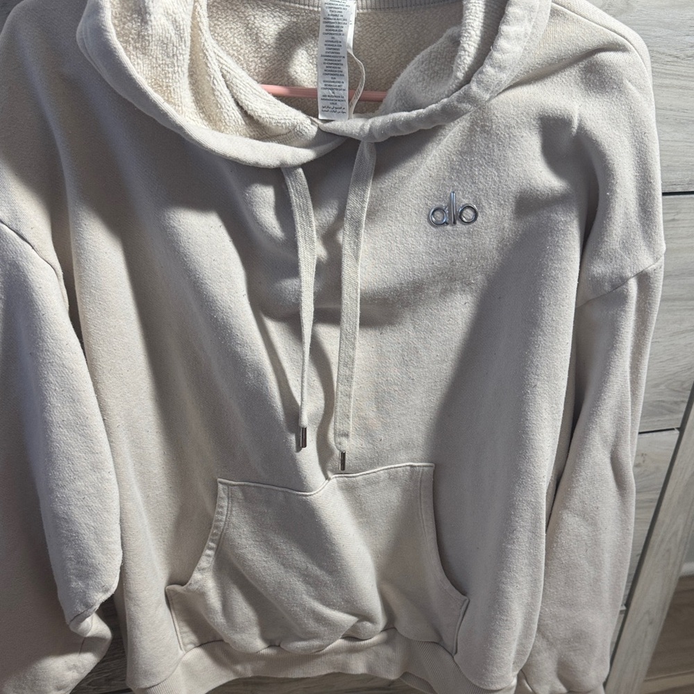 ALO Yoga Cream Hoodie with Logo